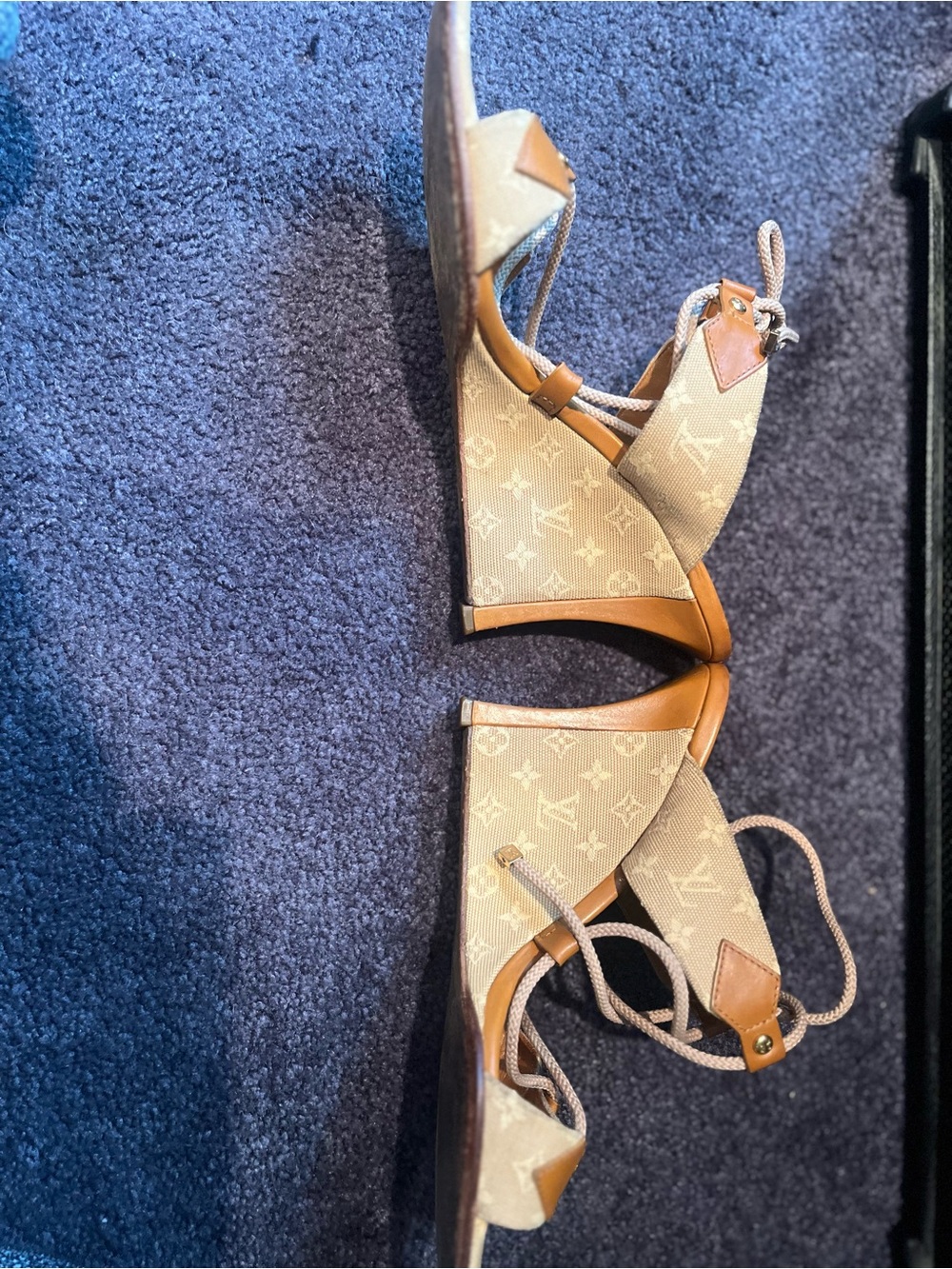 Vintage LoyVuitton Monogram Lucie Beige Mule Wedge Sandals size 39 - Picture 8 of 11